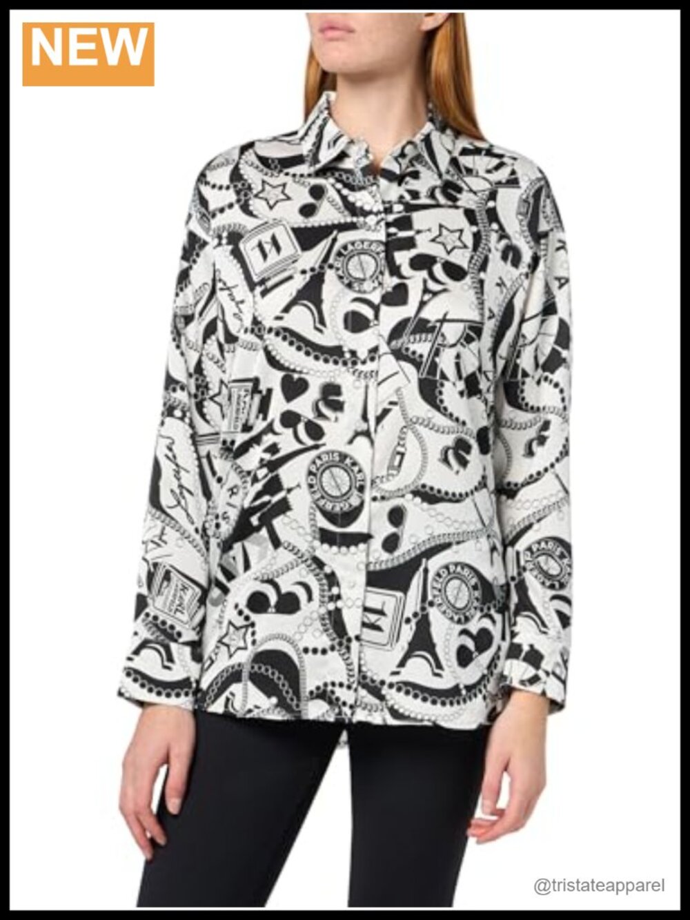 Karl Lagerfeld Women's Oversized Button Down Shirt, 100% Polyester Long Sleeve